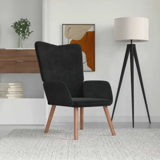 Lænestol i sort fløjl med stålstel - komfort & design