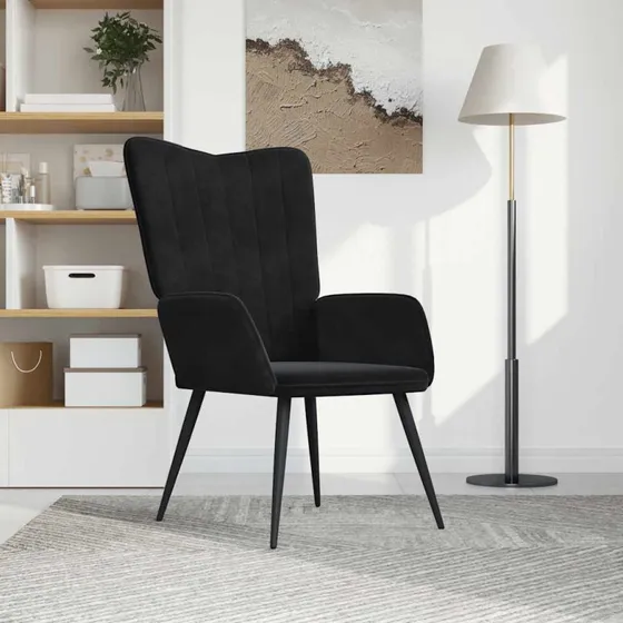 Lænestol i sort fløjl med stålstel – komfort og design