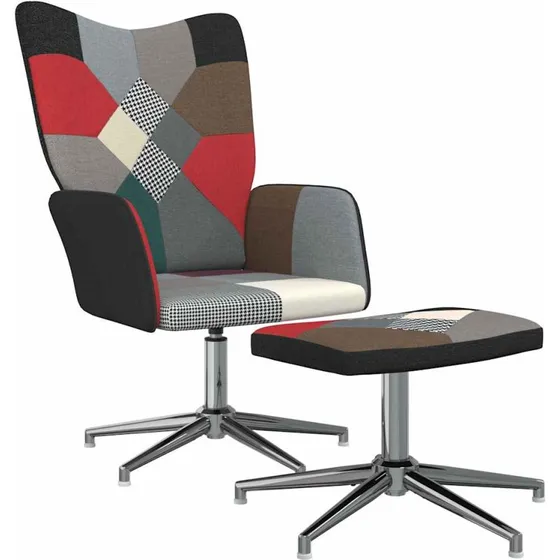 Patchwork lænestol med fodskammel - drejelig & polstret