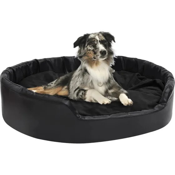Hundekurv 99x89x21 cm i plys og kunstlder - sort