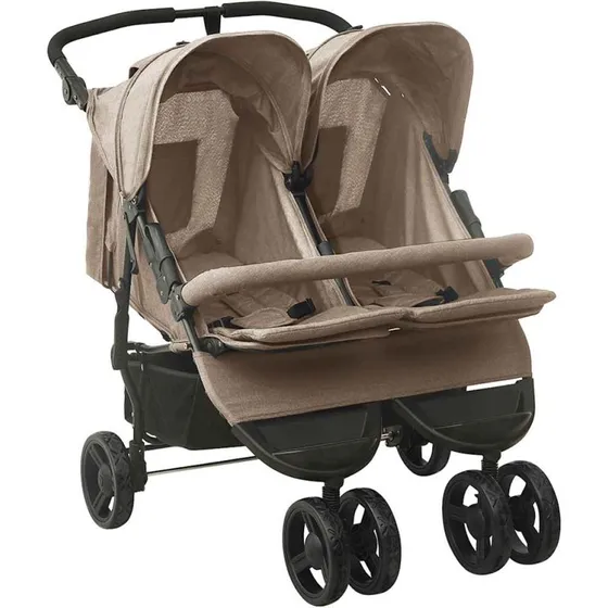 Tvillingeklapvogn i stl  grbrun, justerbar og robust