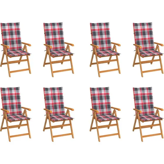 Havestole 8 stk. i massivt teak med hynder, foldbare