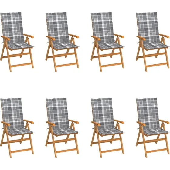 Havestole i massivt teak med hynder, 8 stk. (foldbare)