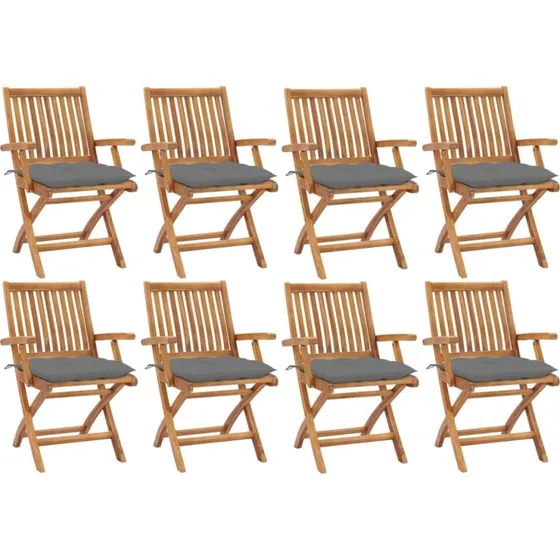 Foldbare havestole i massivt teak træ – 8 stk. med hynder