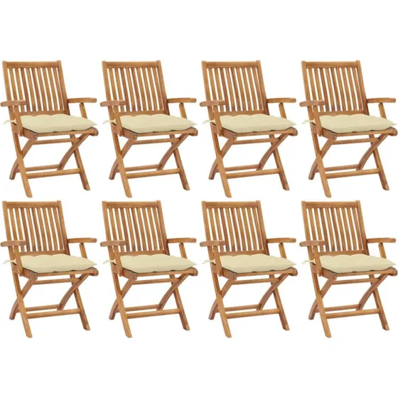 Foldbare havestole 8 stk. i massivt teak med hynder