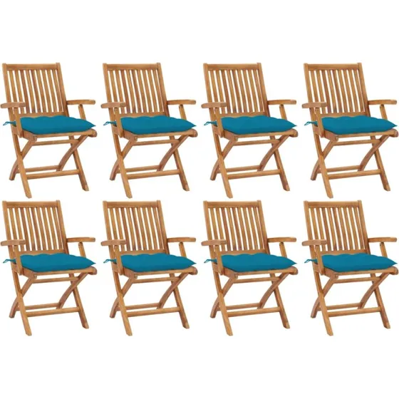 Foldbare havestole 8 stk. i massivt teak med hynder