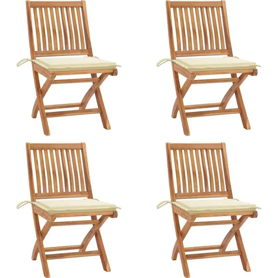 Foldbare havestole 4 stk. i massivt teak med hynder