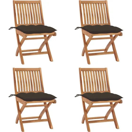 Foldbare havestole i massivt teak med hynder, 4 stk.