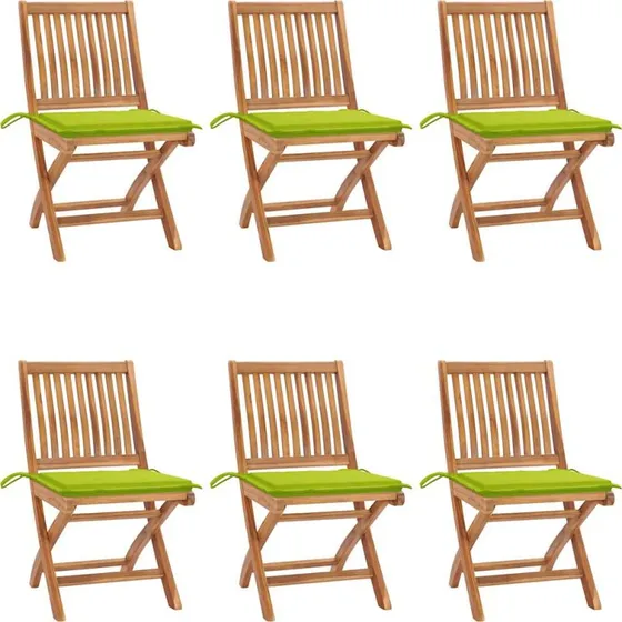 Foldbare havestole 6 stk. med hynder i massivt teak