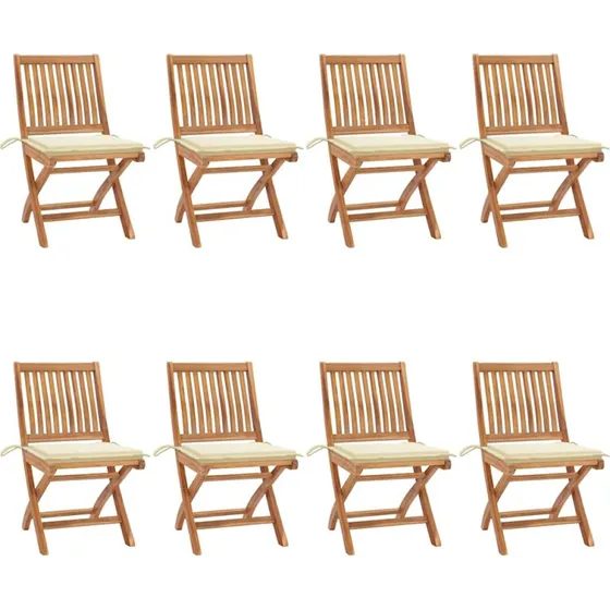 Foldbare havestole 8 stk. i massivt teak med hynder