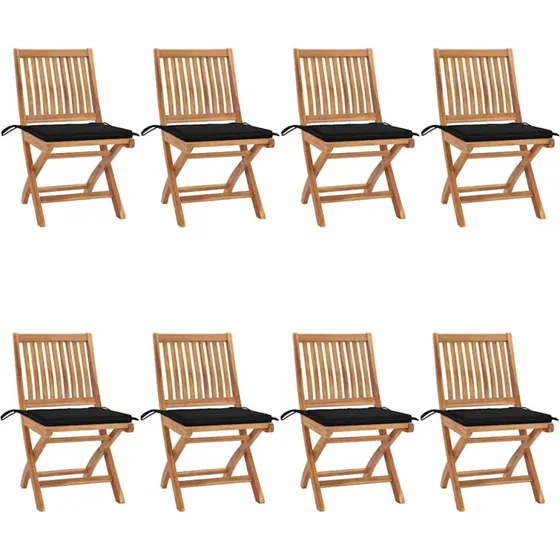 Foldbare havestole 8 stk. i massivt teak med hynder