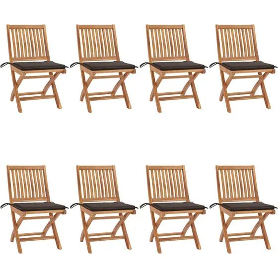 Foldbare havestole i massivt teak, 8 stk. med hynder