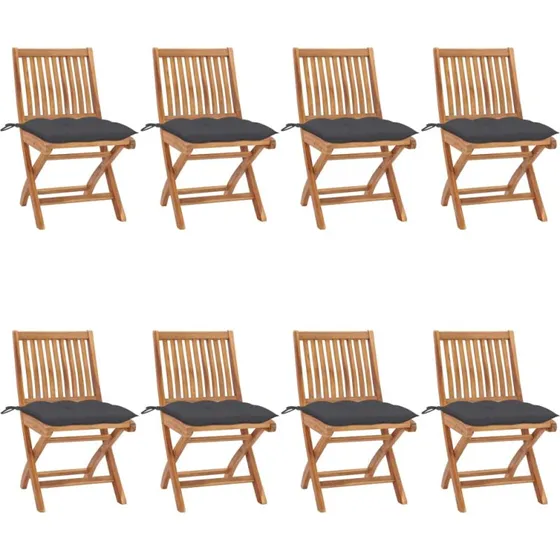 Foldbare havestole 8 stk. med hynder i massivt teak