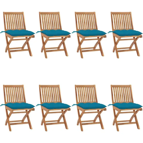 Foldbare havestole i massivt teak – 8 stk. med hynder