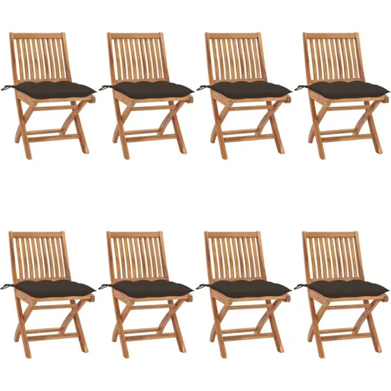 Foldbare havestole 8 stk. med hynder i massivt teak