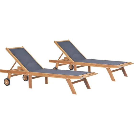 Foldbare liggestole i teak m. hjul, 2 stk.