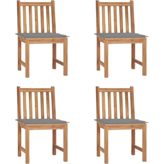 Havestole 4 stk. med hynder i massivt teaktræ