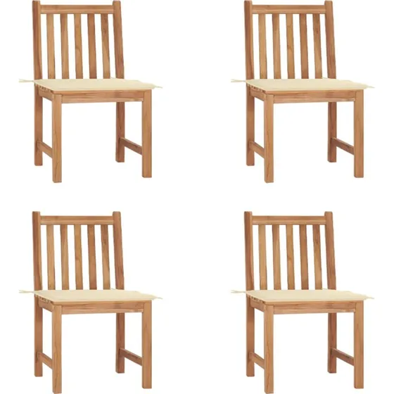 Havestole 4 stk. i massivt teak med hynder