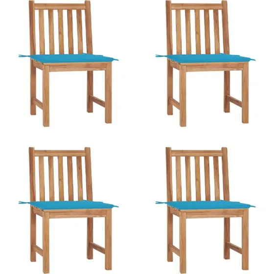 Havestole 4 stk. med hynder i massivt teaktræ