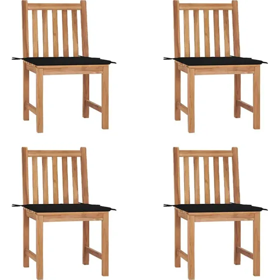 Havestole 4 stk. i massivt teak med hynder