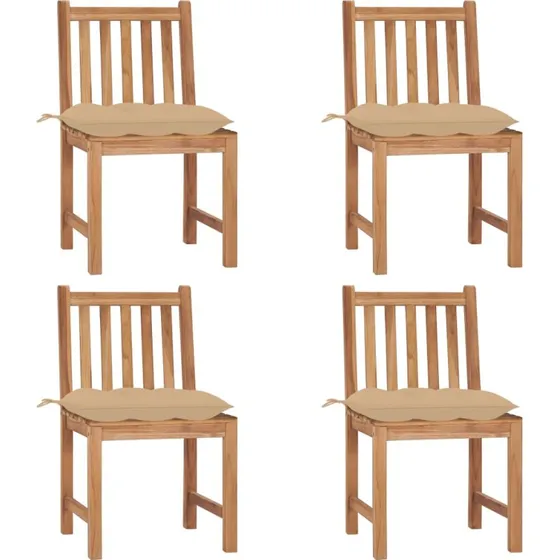 Havestole 4 stk. i massivt teak med hynder