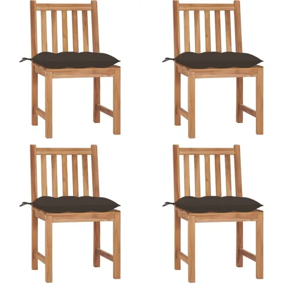 Havestole 4 stk. i massivt teak med hynder
