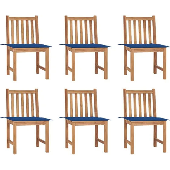 Havestole 6 stk. i massivt teak med hynder