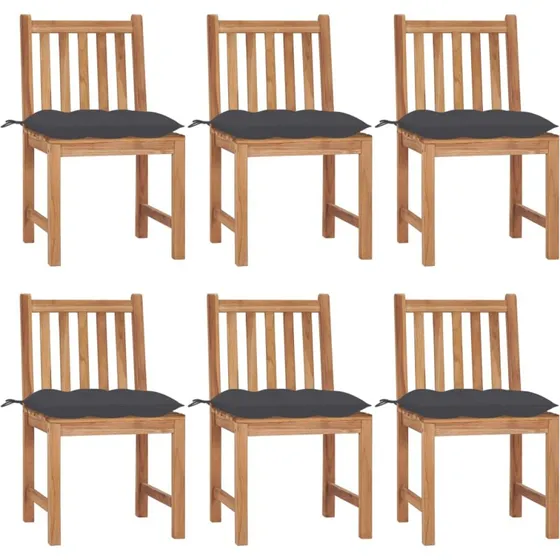 Havestole 6 stk. i massivt teak med hynder