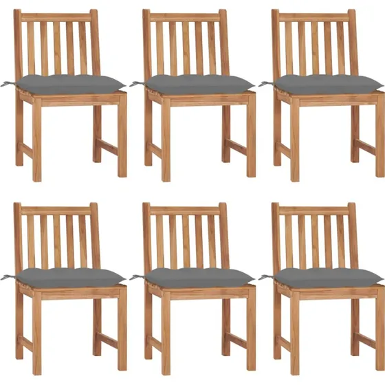 Havestole 6 stk. i massiv teak med hynder