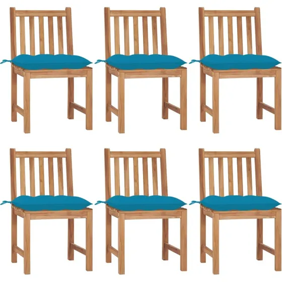 Havestole 6 stk. i massivt teak med hynder