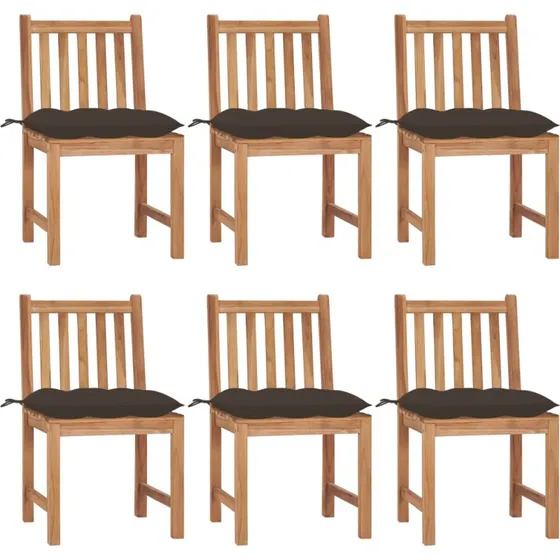 Havestole 6 stk. i massivt teak med hynder