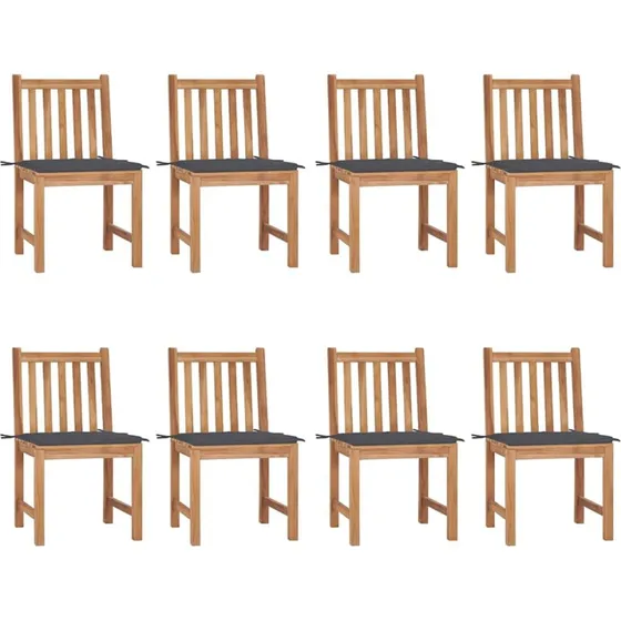 Havestole 8 stk. i massivt teak med hynder