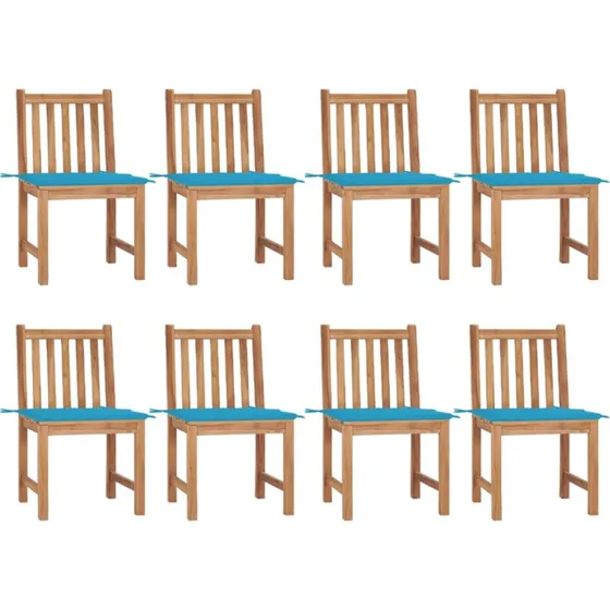 Havestole 8 stk. i massivt teak med hynder