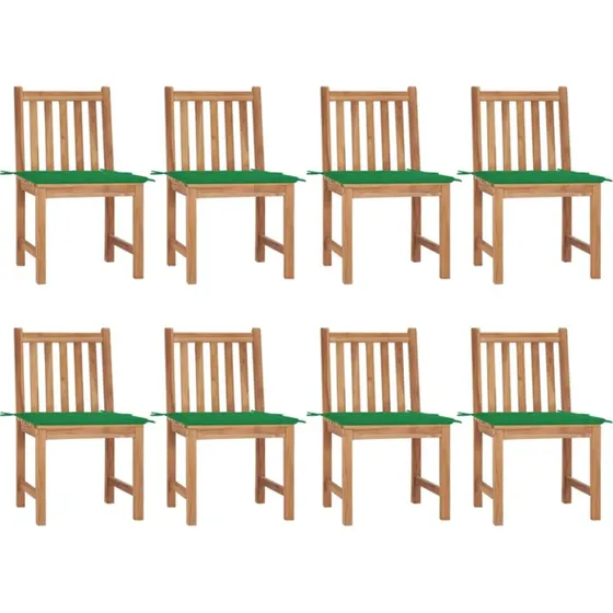 Havestole 8 stk. i massivt teak med hynder