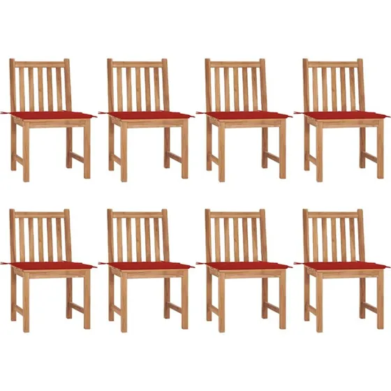 Sæt med 8 havestole i massivt teak inkl. hynder