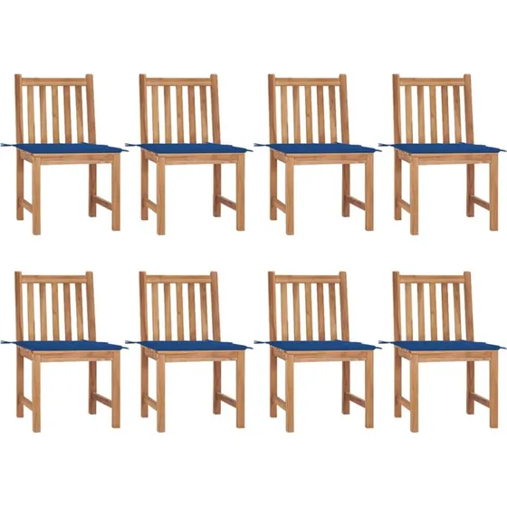 Havestole 8 stk. i massivt teak med hynder