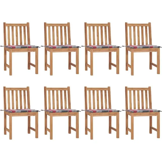 Havestole 8 stk. i massivt teak med hynder