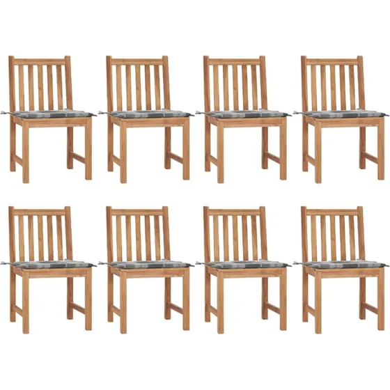 Havestole 8 stk. i massivt teak med hynder