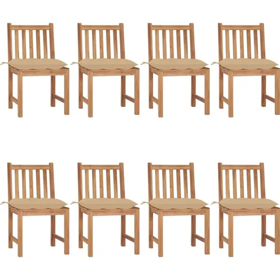 Havestole 8 stk. i massivt teak med hynder