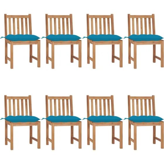 Havestole 8 stk. i massivt teak med hynder