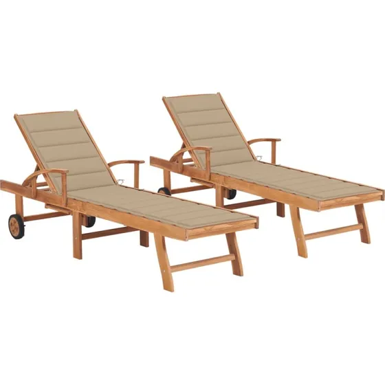 Liggestole 2 stk. i massivt teak med beige hynder