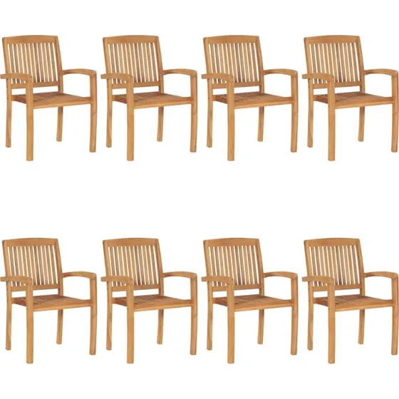 Havestole 8 stk. stabelbare i massivt teaktræ