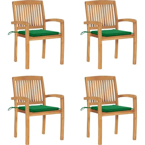 Havestole 4 stk. i massivt teak med hynder - stabelbare