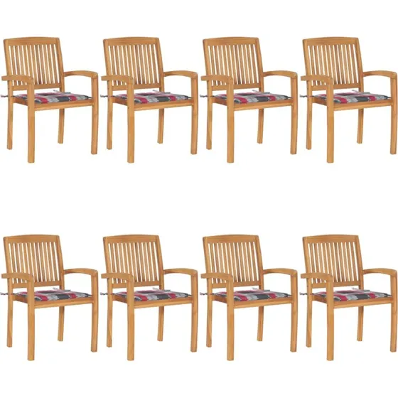 Stabelbare havestole i massivt teaktræ – 8 stk. med hynder