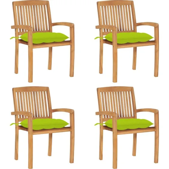 Havestole 4 stk. i massivt teak med hynder – stabelbare