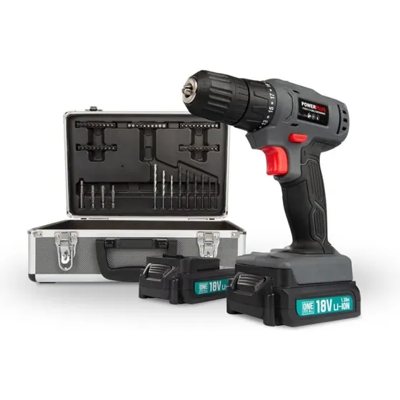 PowerPlus 18V bore-/skruemaskine 2x1,3Ah – 153 dele