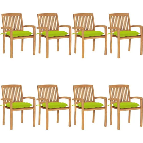 Havestole 8 stk. i massiv teak med hynder, stabelbare