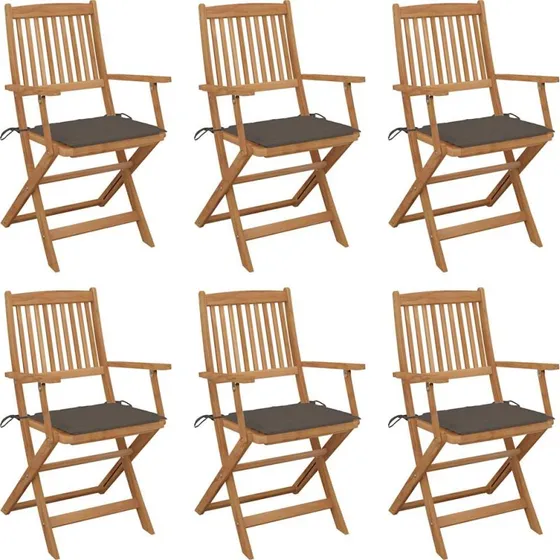 Foldbare havestole i akacietræ 6 stk. med hynder