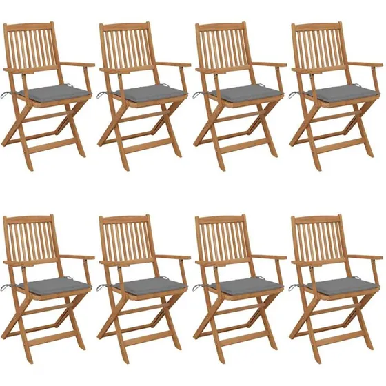 Foldbare havestole 8 stk. i massivt akacietræ med hynder