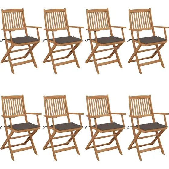 Foldbare havestole 8 stk. i massivt akacietræ med hynder